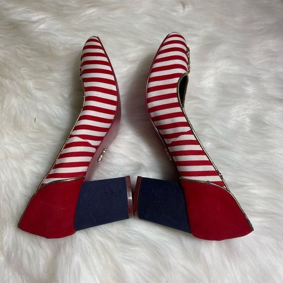 Babycham Rochelle Anchor red white and blue black heels slip on shoes size 6 - Picture 4 of 11